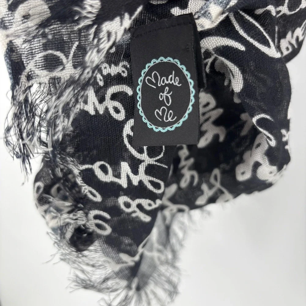 Made of Me Black White Love Peace Sign Graphic Oversized Wrap Scarf 80x28